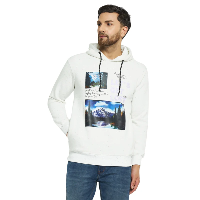 Duke Urban Men Hooded Sweatshirt (LF6275) White Alloy (Hairy) / M / Printed