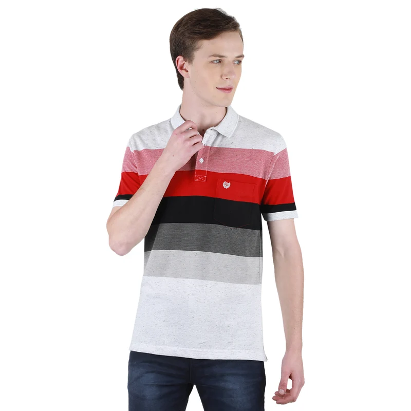 Duke Urban Men Half Sleeve Cotton T-shirt (LF7072) L.Grey Melange / S / Striped
