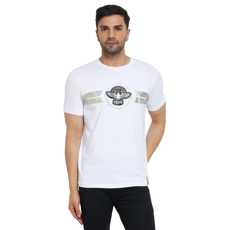 Duke Urban Men Half Sleeve Cotton T-shirt (LF7137) White / XL / Printed