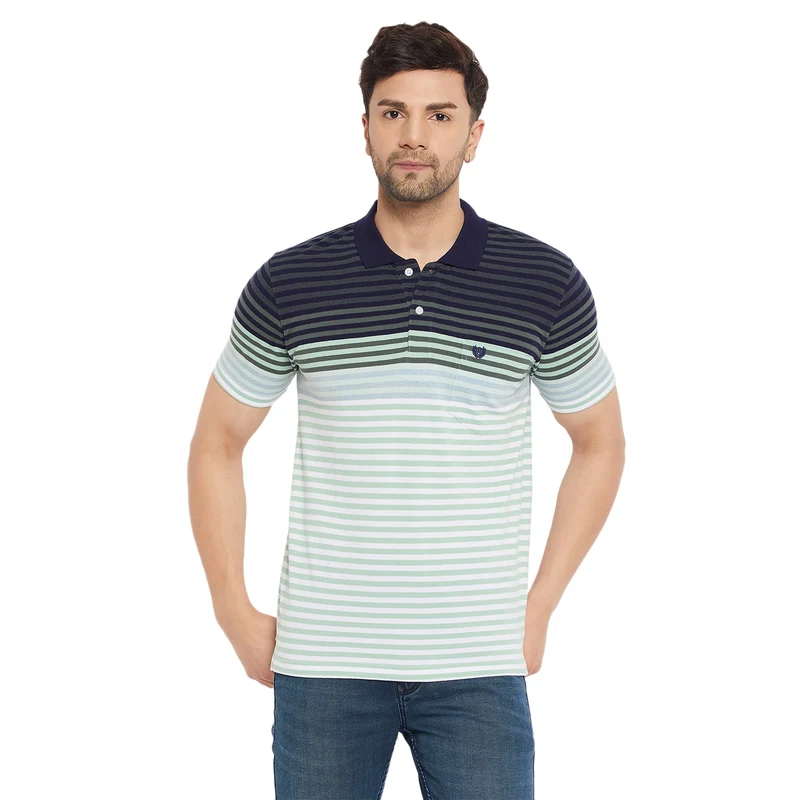 Duke Stardust Men Half Sleeve Cotton T-shirt (MLF1114) Teal / XXL / Striped