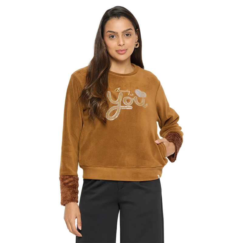 Duke Urban Women Round Neck Sweatshirt (LFX904) Tan / L / Embroidered