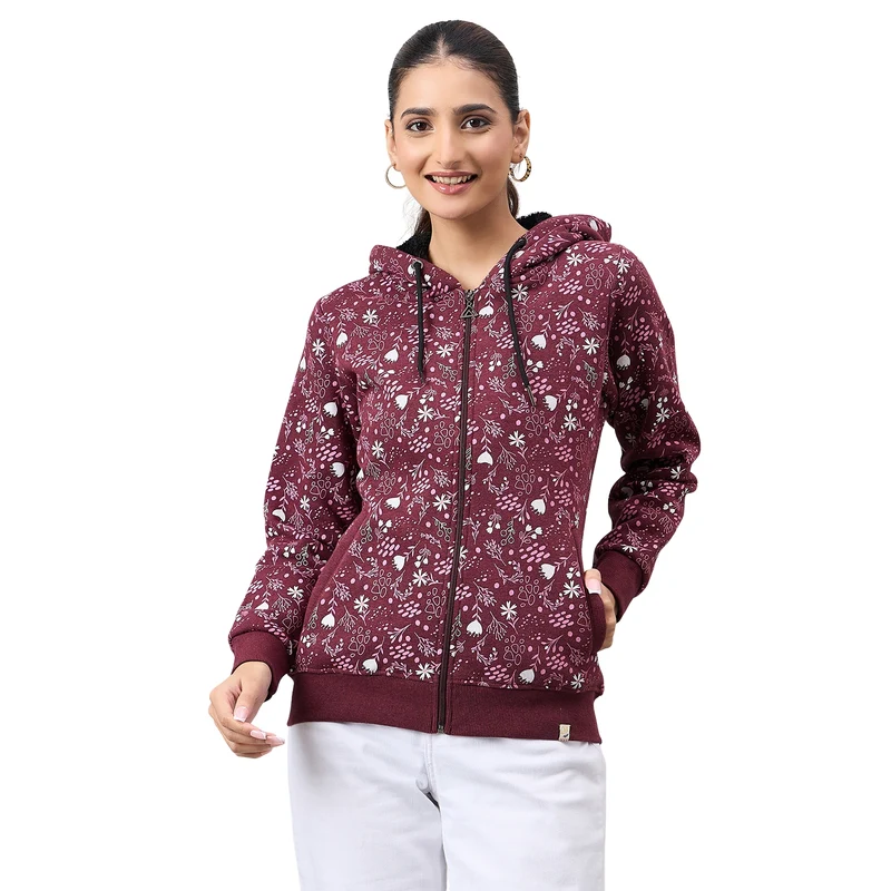 Duke Urban Women Full Sleeve Hooded Sweatshirt (LFX942) Wine Mix / L / Printed