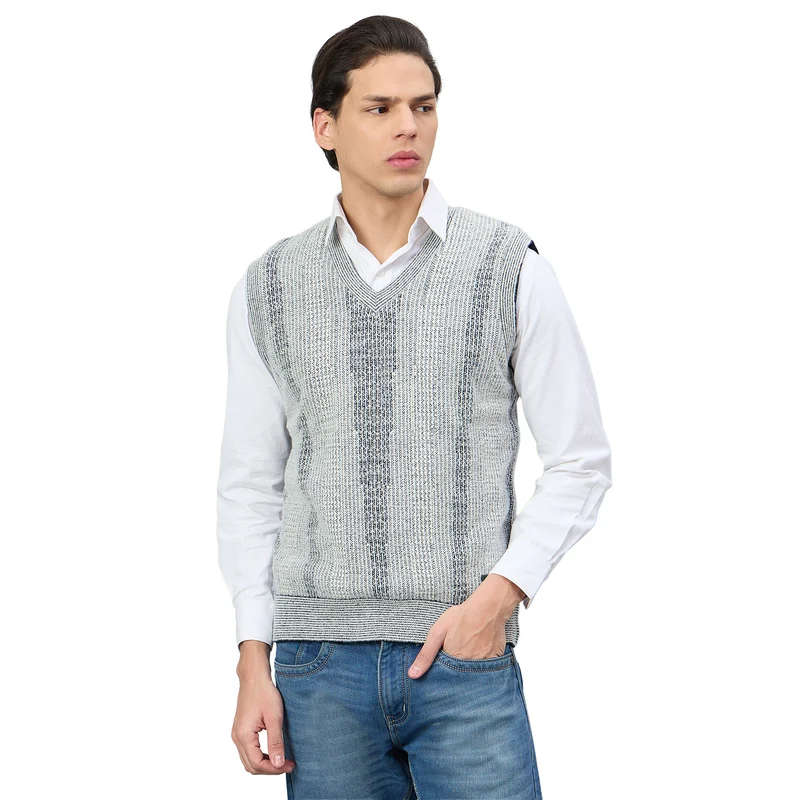 Duke Urban Men Sleeveless Reversible Sweater (SDS2171A) White/Navy / M / Self Design