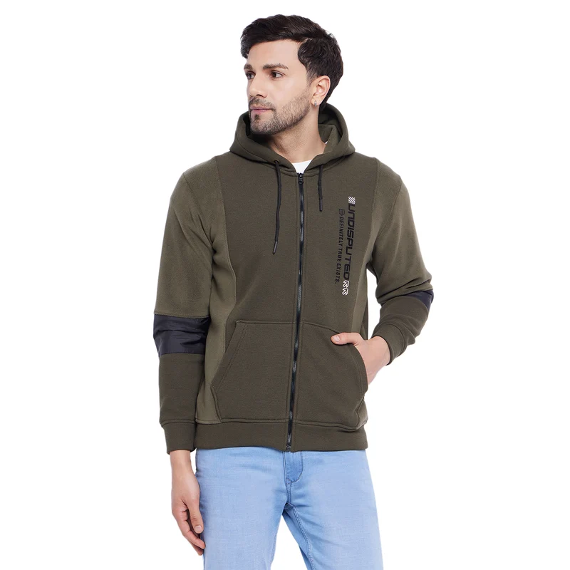 Duke Urban Men Zipper Hooded Sweatshirt (LF6320S) Olive / XL / Solid