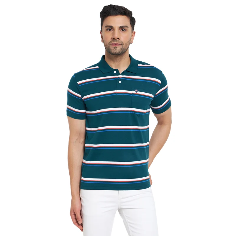 Duke Urban Men Half Sleeve Cotton T-shirt (MLF1121) Teal / XL / Striped
