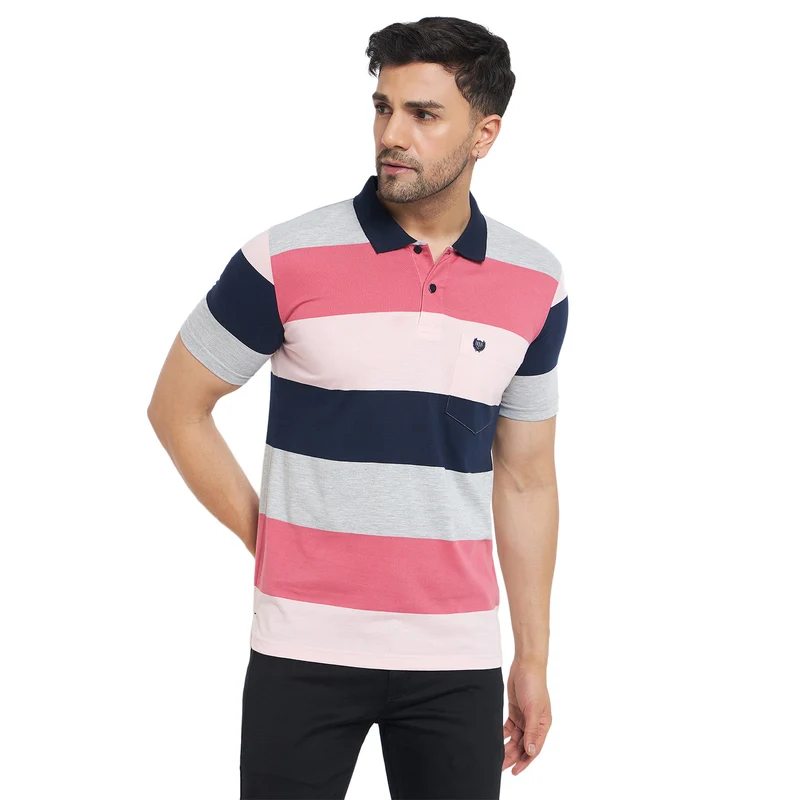 Duke Stardust Men Half Sleeve Cotton T-shirt (MLF1126) Navy / XL / Striped