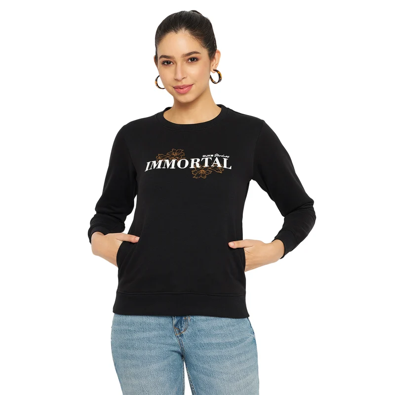 Duke Urban Women Round Neck Sweatshirt (MLFX931) Black / L / Printed