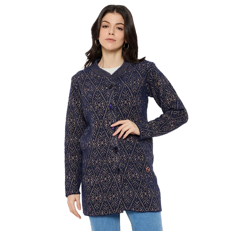 Duke Urban Women Full Sleeve Long Sweater (SDS1217) Navy / XXL / Self Design