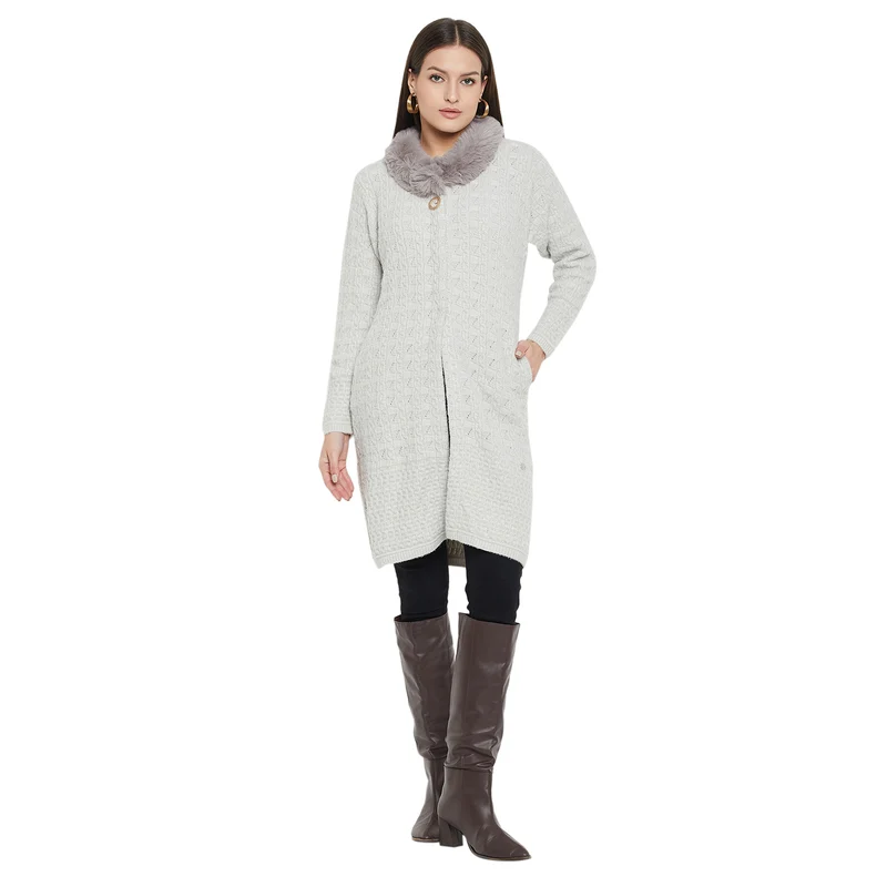 Duke Urban Women Full Sleeve Long Cardigan (SDS1201B) Grey / XL / Self Design