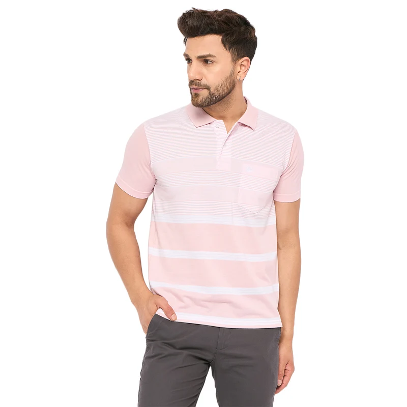 Duke Urban Men Half Sleeve Cotton T-shirt (MLF1122) Cotton Candy / L / Striped