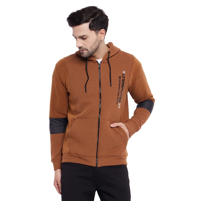 Duke Urban Men Zipper Hooded Sweatshirt (LF6320S) Tan / S / Solid