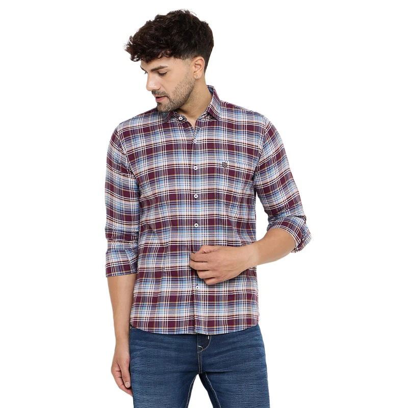 Duke Urban Men Full Sleeve Cotton Shirt (SDO8CKAF) Wine / XL / Checkered