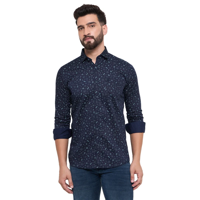 Duke Urban Men Full Sleeve Cotton Shirt (SDO8PRV) Navy / XXL / Printed