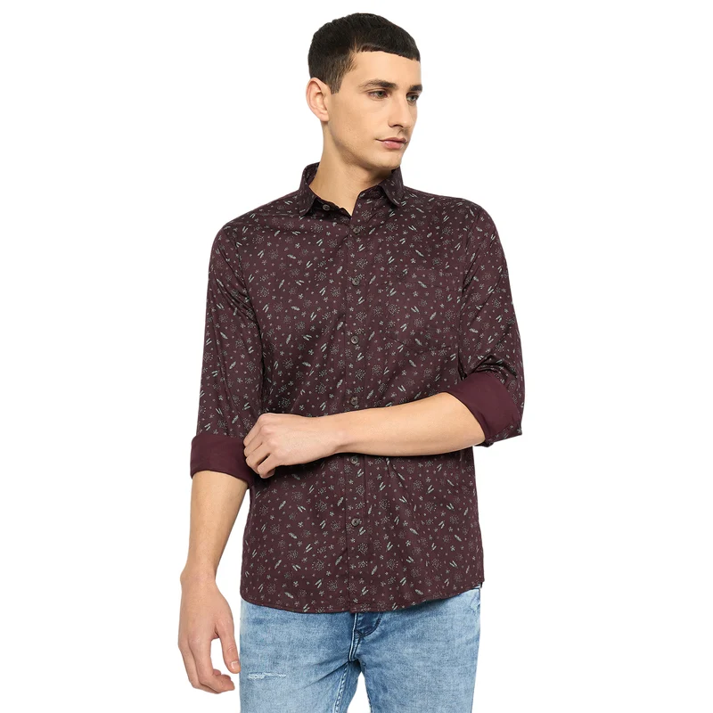 Duke Urban Men Full Sleeve Cotton Shirt (SDO8PRV) Wine / M / Printed
