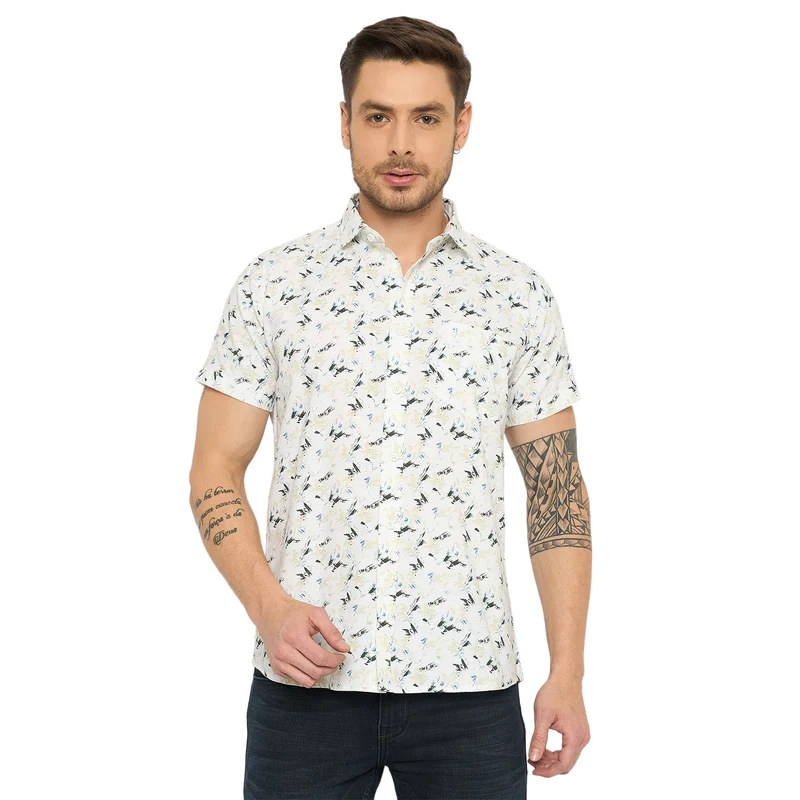 Duke Urban Men Half Sleeve Cotton Shirt (SDO4PRM) Beige / XL / Printed