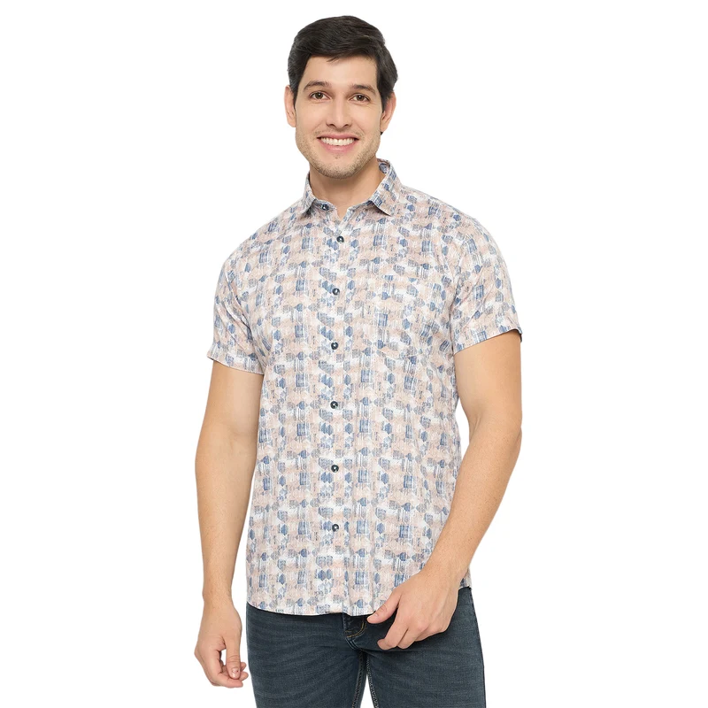 Duke Urban Men Half Sleeve Cotton Shirt (SDO4PRR) Peach / M / Printed