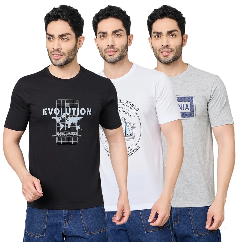 Duke Urban Men Half Sleeve Cotton T-shirt (Pack of 3) (SDVP40) Flashback / XXL / Printed