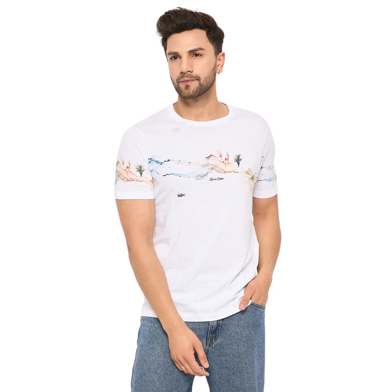 Duke Urban Men Half Sleeve Cotton T-shirt (LF7245) White / L / Printed