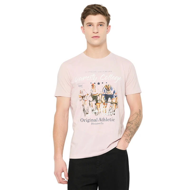 Duke Urban Men Half Sleeve Cotton Tshirt (LF7285) Lilac / XXL / Printed