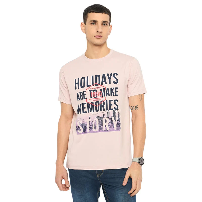Duke Urban Men Half Sleeve Cotton T-shirt (LF7290) Lilac / M / Printed