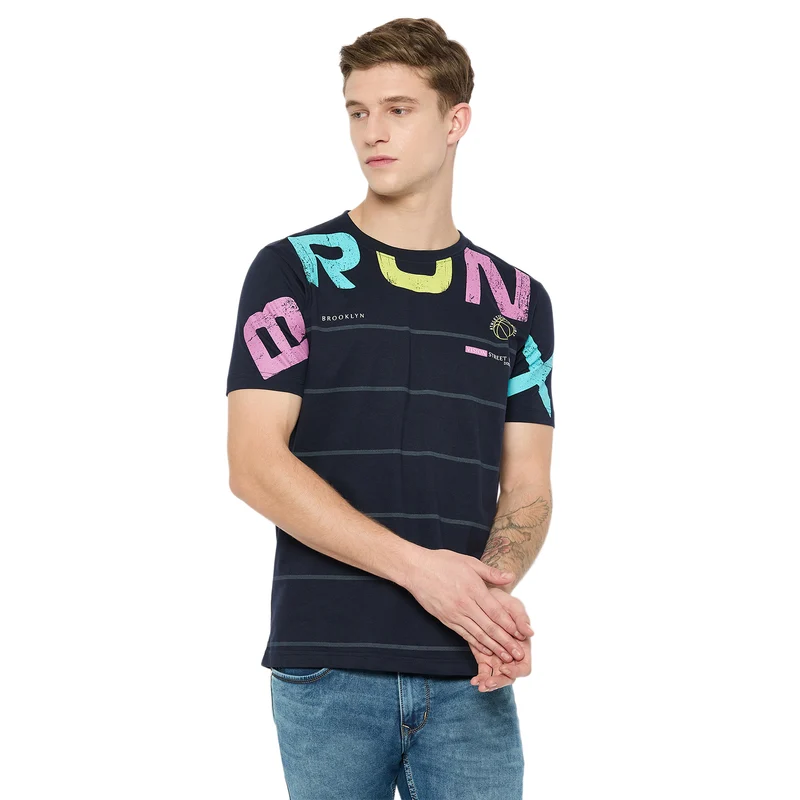 Duke Urban Men Half Sleeve Cotton Tshirt (LF7153) Navy / XL / Printed