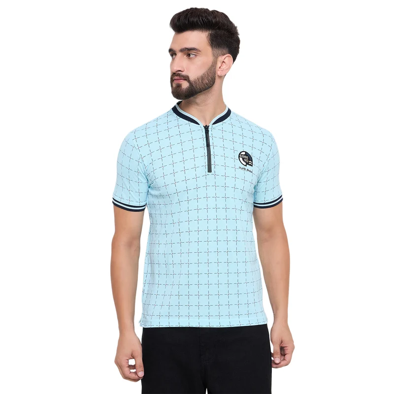 Duke Urban Men Half Sleeve Cotton Tshirt (LF7152) Powder Blue / XL / Printed