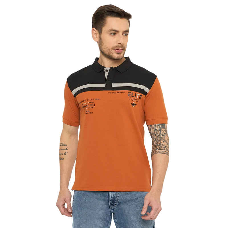 Duke Urban Men Half Sleeve Cotton Tshirt (LF7169) Sun City / XXL / Color Block
