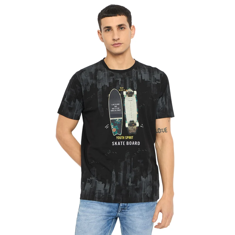Duke Urban Men Half Sleeve Cotton Tshirt (LF7226) Black / S / Printed