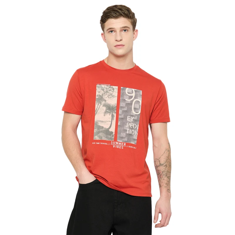 Duke Urban Men Half Sleeve Cotton Tshirt (LF7162) Rust / XL / Printed