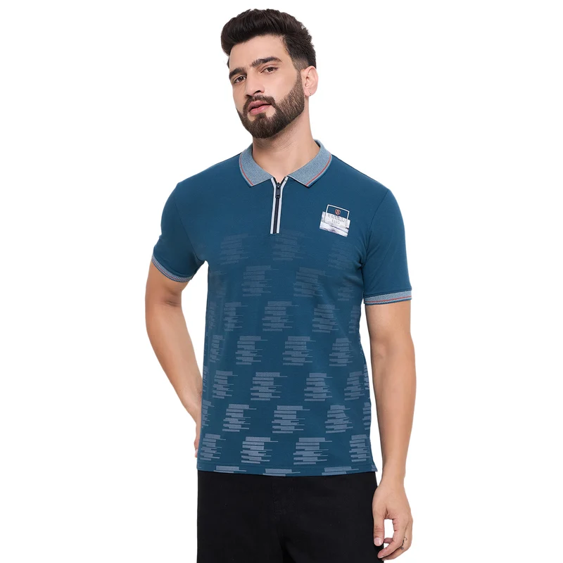 Duke Urban Men Half Sleeve Cotton Tshirt (LF7250) Petrol Blue / M / Printed