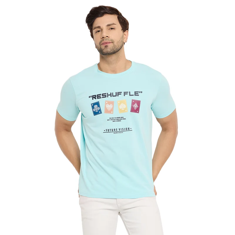 Duke Urban Men Half Sleeve Cotton T-shirt (LF7148) Powder Blue / S / Printed