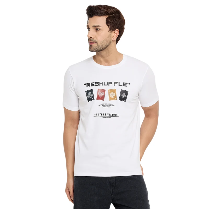 Duke Urban Men Half Sleeve Cotton T-shirt (LF7148) White / L / Printed