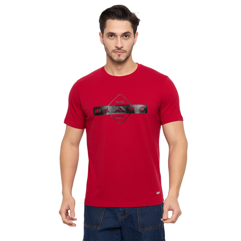 Duke Urban Men Half Sleeve Cotton T-shirt (LF7296) Wine / S / Printed