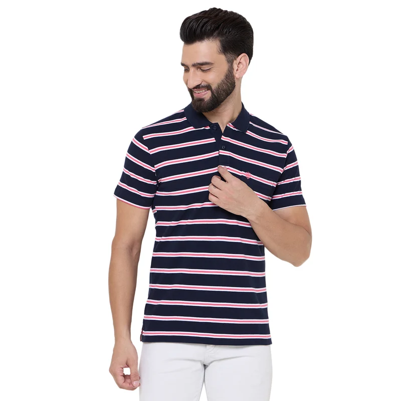 Duke Urban Men Half Sleeve Cotton Tshirt (LF7261) Navy / XL / Striped