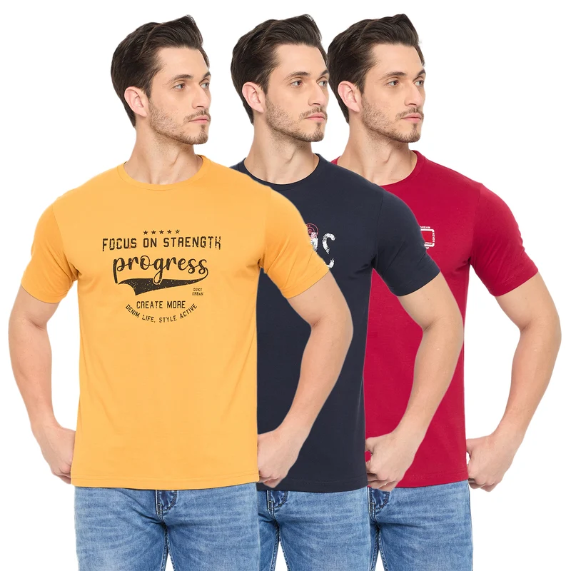 Duke Urban Men Half Sleeve Cotton Pack of 3 T-shirts (ONSDVP42) Contemporary / L / Printed