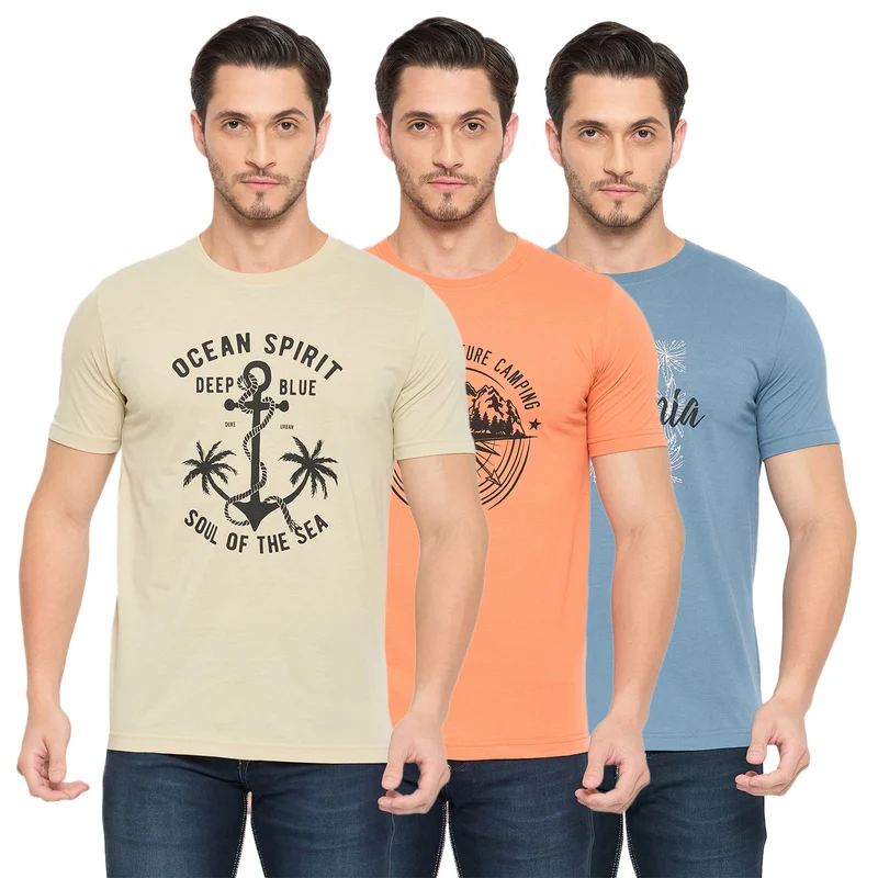 Duke Urban Men Half Sleeve Cotton Pack of 3 T-shirts (ONSDVP42) Parody / XXL / Printed