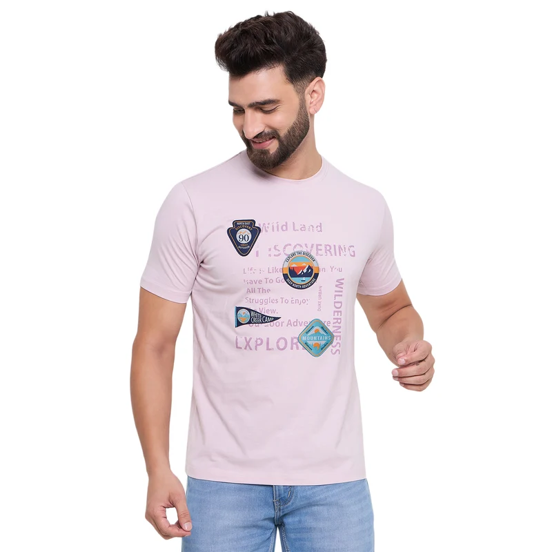 Duke Urban Men Half Sleeve Cotton Tshirt (LF7246) Lilac / L / Printed