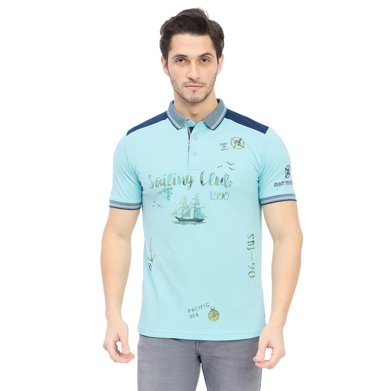 Duke Urban Men Half Sleeve Cotton T-shirt (LF7231) Powder Blue / M / Printed