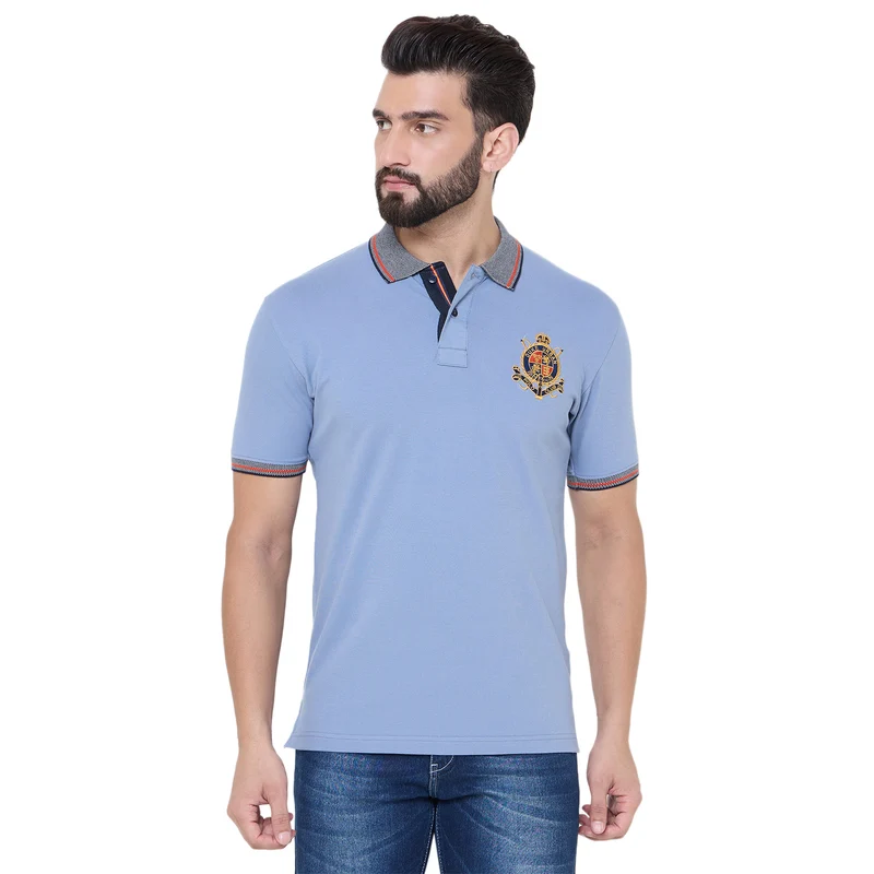 Duke Urban Men Half Sleeve Cotton Tshirt (LF7238) Air Force / M / Embroidered