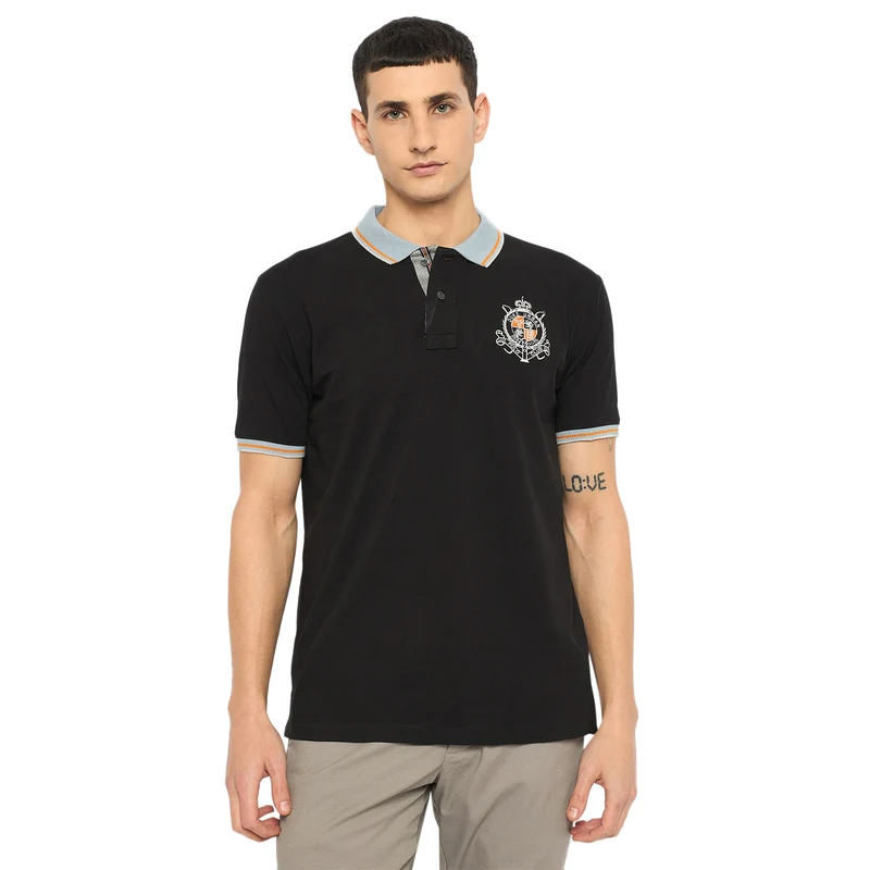 Duke Urban Men Half Sleeve Cotton Tshirt (LF7238) Black / S / Embroidered
