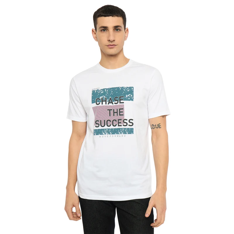 Duke Urban Men Half Sleeve Cotton Tshirt (LF7163) White / L / Printed