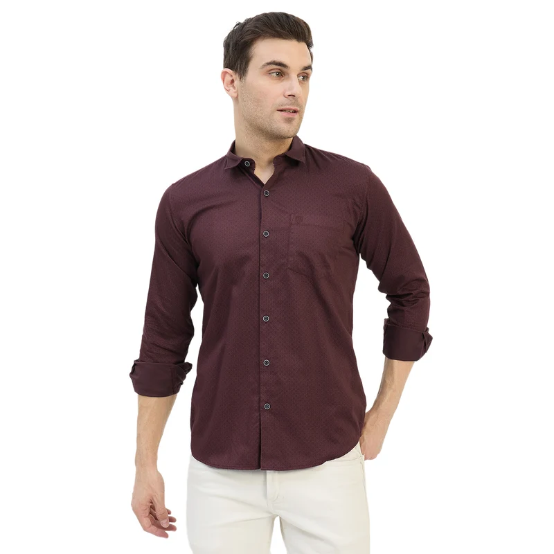 Duke Urban Men Full Sleeve Cotton Shirt (SDO5PRSC) Wine / XXL / Solid