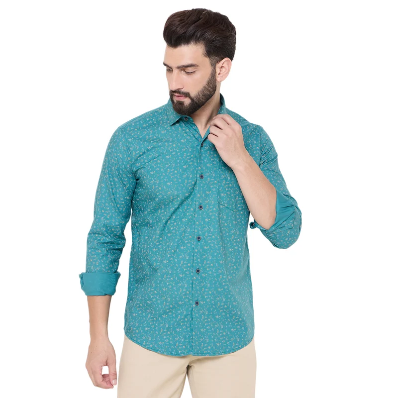 Duke Urban Men Full Sleeve Cotton Shirt (SDO5PRTG) Teal / XXL / Printed