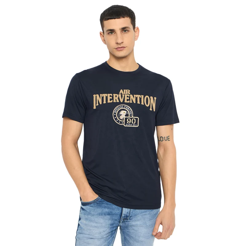 Duke Urban Men Half Sleeve Cotton T-shirt (LF7142) Navy / L / Embroided