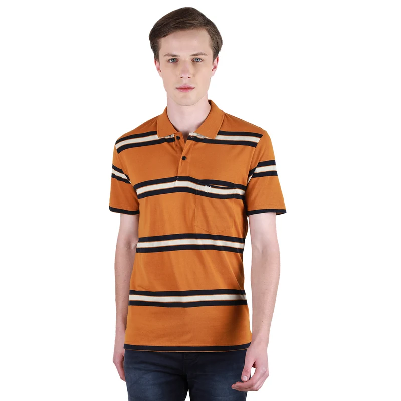 Duke Urban Men Half Sleeve Cotton Tshirt (ONLF274) Tan / XL / Striped