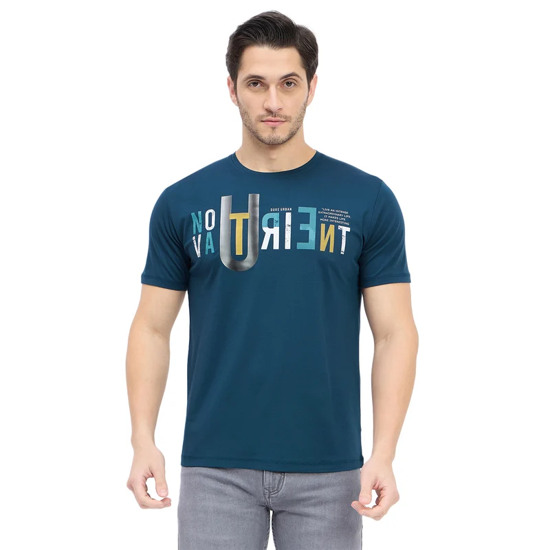 Duke Urban Men Half Sleeve Cotton T-shirt (LF7164) Air Force / XL / Printed
