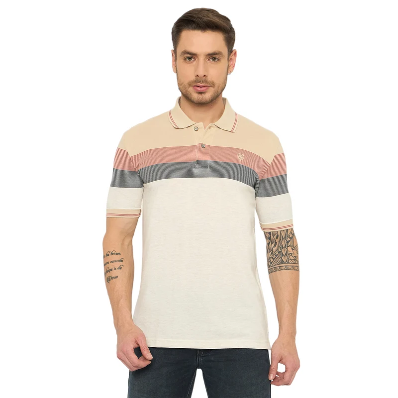 Duke Urban Men Half Sleeve Cotton Tshirt (LF7210) Fawn / XXL / Striped