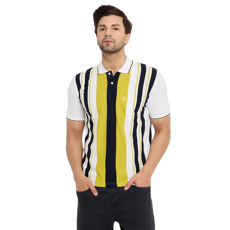 Duke Stardust Men Half Sleeve Cotton T-shirt (LF7258) White Alloy(Hairy) / L / Striped