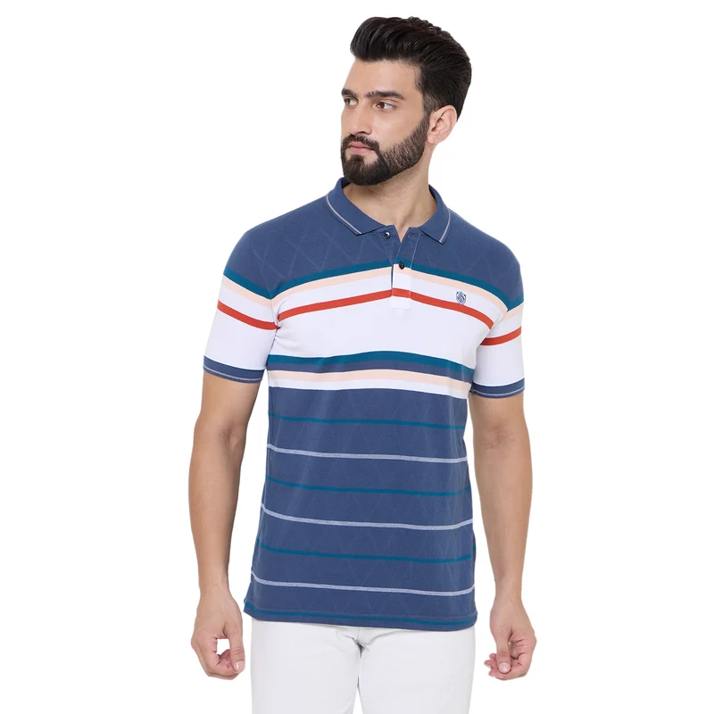 Duke Urban Men Half Sleeve Cotton T-shirt (LF7183) Denim / M / Striped