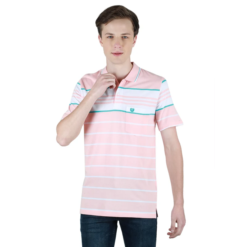 Duke Urban Men Half Sleeve Cotton Tshirt (ONLF283) Powder Pink / XXL / Striped
